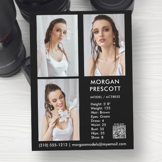 Model Actor 3 Photo Pro Comp Card Your QR Code 招待状