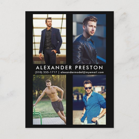 Model Actor 4 Photo Compカードブラックポストカード インビテーションポストカード (正面)