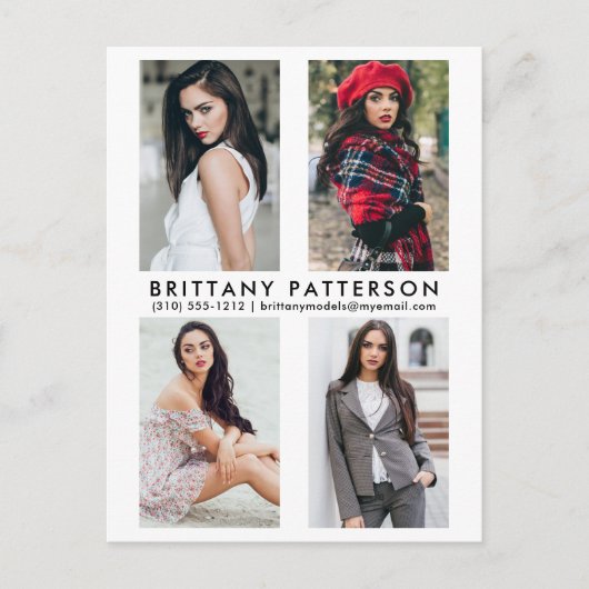 Model Actor 4 Photo Comp Card白はがき インビテーションポストカード (正面)