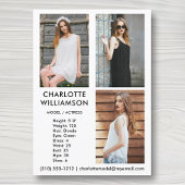 Model Actor 5x7 Comp Card 3フォトホワイト 招待状