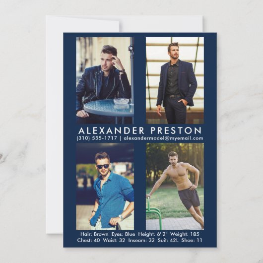 Model Actor 5x7 Comp Card 4 Photo Back Blue 招待状 (裏面)