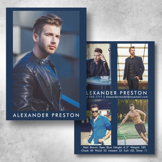 Model Actor 5x7 Comp Card 4 Photo Back Blue 招待状