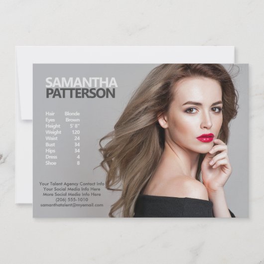 Model Actor 5x7 Comp Zed Card 1写真テンプレート 招待状 (正面)