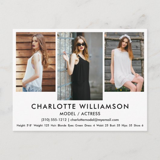 Model Actor Comp Card 3フォトポストカードWht ポストカード (正面)