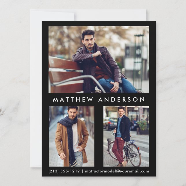 Model Actor Comp Card 3写真 – フロントブラック (正面)