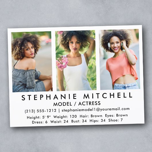 Model Actor Comp Card - 3枚の写真Wht 招待状