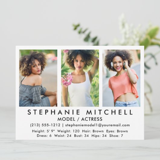 Model Actor Comp Card - 3枚の写真Wht 招待状 (スタンド正面)