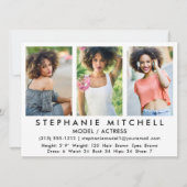 Model Actor Comp Card - 3枚の写真Wht 招待状 (正面)