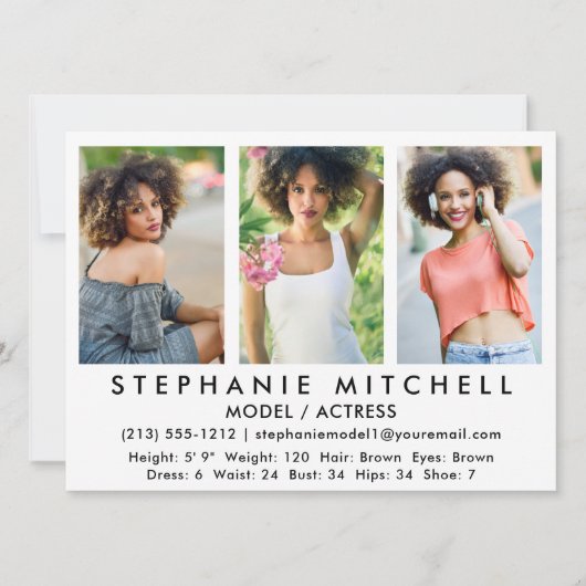 Model Actor Comp Card - 3枚の写真Wht 招待状 (正面)