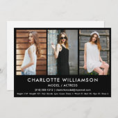 Model Actor Comp Card 3 Photo 5 x 7 Black 招待状 (正面/裏面)