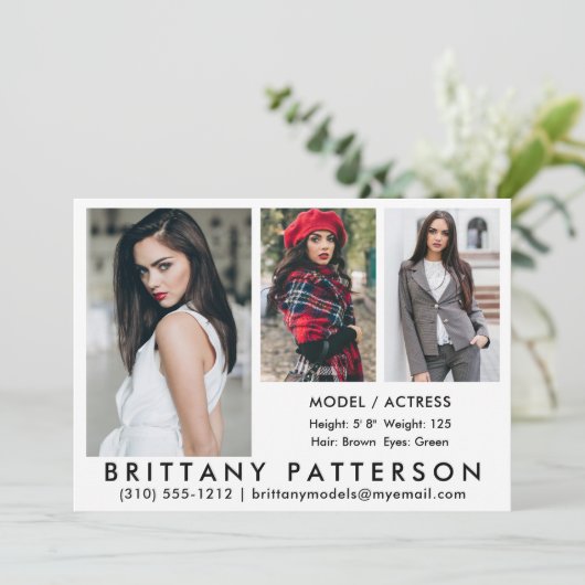 Model Actor Comp Card 3 Photo 5 x 7 Wht 招待状 (スタンド正面)