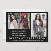 Model Actor Comp Card 3 Photo Black 5x7 招待状 (正面)