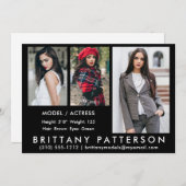 Model Actor Comp Card 3 Photo Black 5x7 招待状 (正面/裏面)