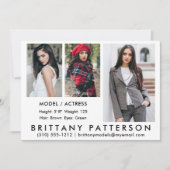 Model Actor Comp Card 3 Photo White 5 x 7 招待状 (正面)