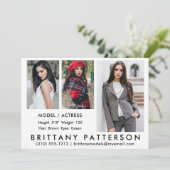 Model Actor Comp Card 3 Photo White 5 x 7 招待状 (スタンド正面)