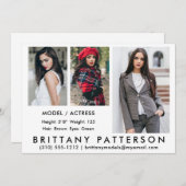 Model Actor Comp Card 3 Photo White 5 x 7 招待状 (正面/裏面)