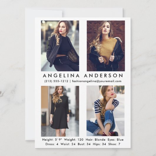 Model Actor Comp Card - 4フォトバック (裏面)