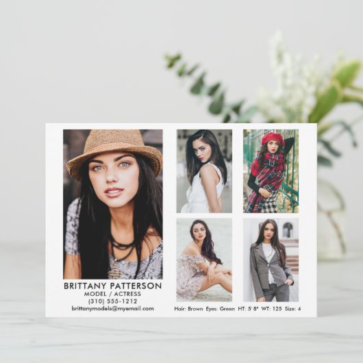 Model Actor Comp Card 5 Photo White 5 x 7 招待状 (スタンド正面)