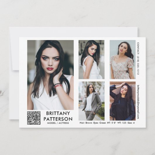 Model Actor Comp Card 5 Photo Your QR Code 招待状 (正面)