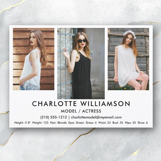 Model Actor Comp Card 5 x 7 Wht 3フォト 招待状