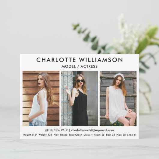 Model Actor Comp Card 5x7白色3枚 招待状 (スタンド正面)