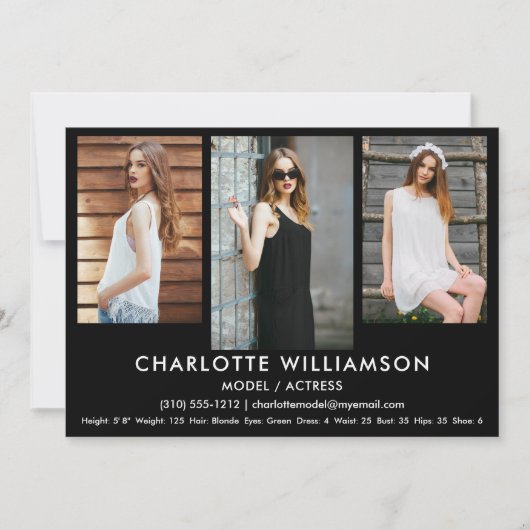 Model Actor Comp Card 5x7 Blk 3写真 招待状 (正面)