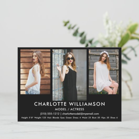 Model Actor Comp Card 5x7 Blk 3写真 招待状 (スタンド正面)