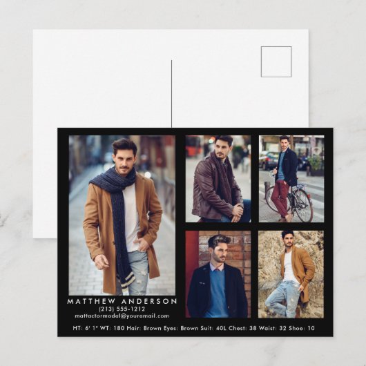 Model Actor Comp Card Blk 5写真はがき ポストカード (正面/裏面)