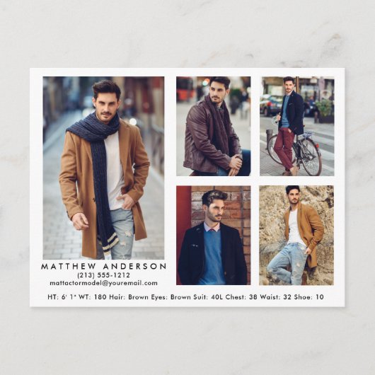 Model Actor Comp Card Wht 5フォトポストカード ポストカード (正面)