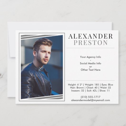 Model Actor Comp Card Zed Card 2 Photo 5x7 招待状 (裏面)