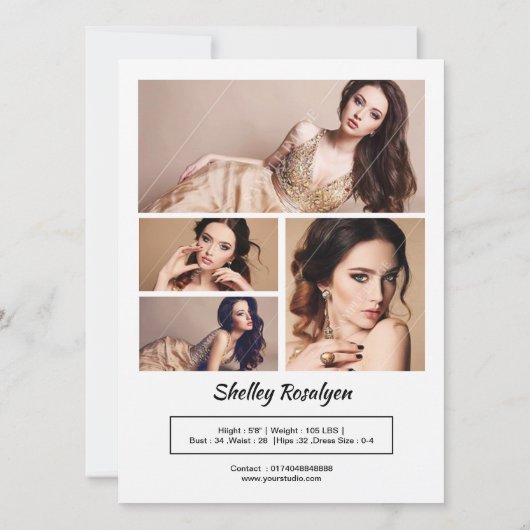 Model Actor Comp CardZedカード。Sedカード 招待状 (裏面)