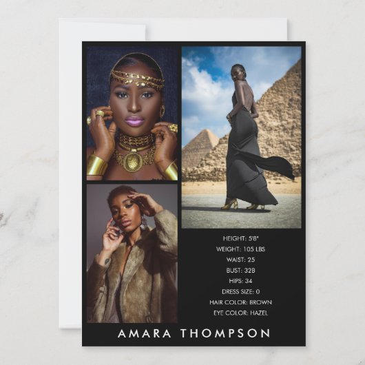 Model Actor Modeling Comp Card 4 Photo Black 招待状 (裏面)