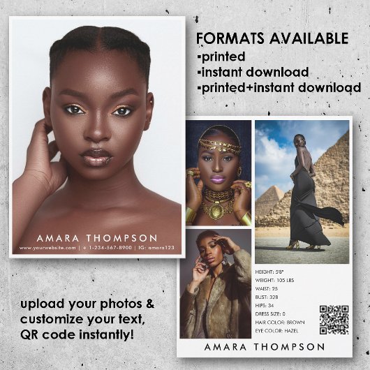 Model Actor Modeling Comp Card 4 Photo QR Code 招待状