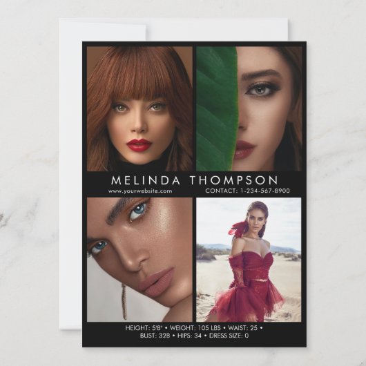 Model Actor Modeling Comp Card 5フォトブラック 招待状 (裏面)