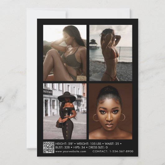 Model Actor Modeling Comp Card 5 Photo Black 招待状 (裏面)