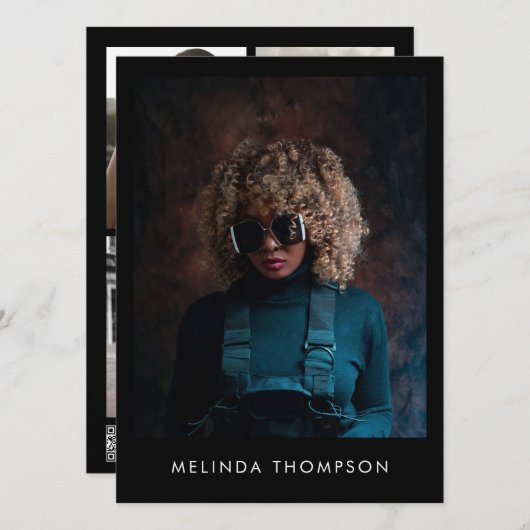 Model Actor Modeling Comp Card 5 Photo Black 招待状 (正面/裏面)