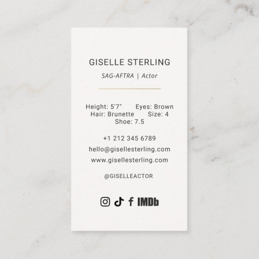 Model Actor Photo Neutral Beige 名刺 (裏面)