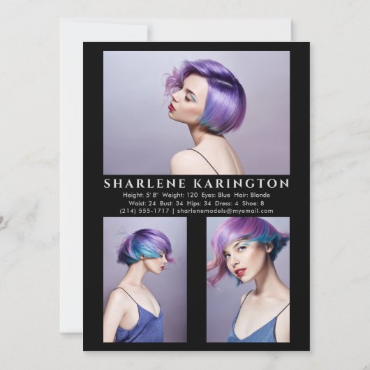 Model Actor Pro Comp Card 3 Photo Back Black 招待状 (裏面)