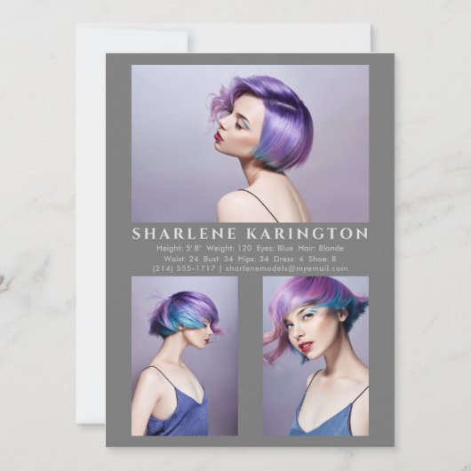 Model Actor Pro Comp Card 4 Photo 2 Sided Gray 招待状 (裏面)