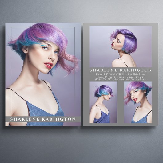 Model Actor Pro Comp Card 4 Photo 2 Sided Gray 招待状