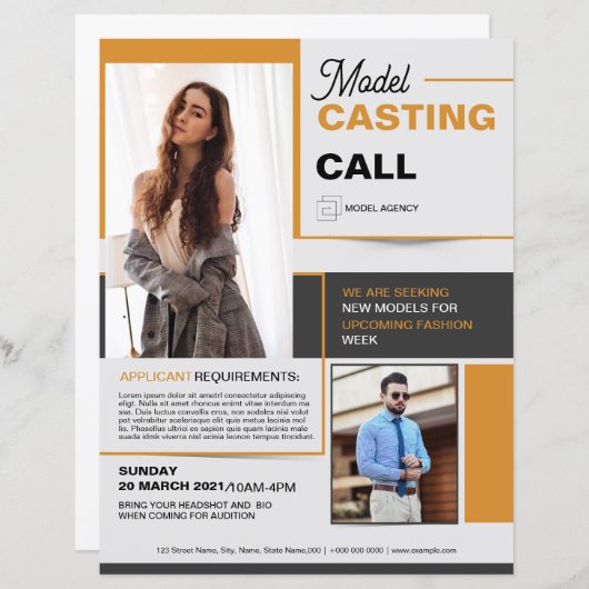 Model Casting Call Flyer Template (正面/裏面)