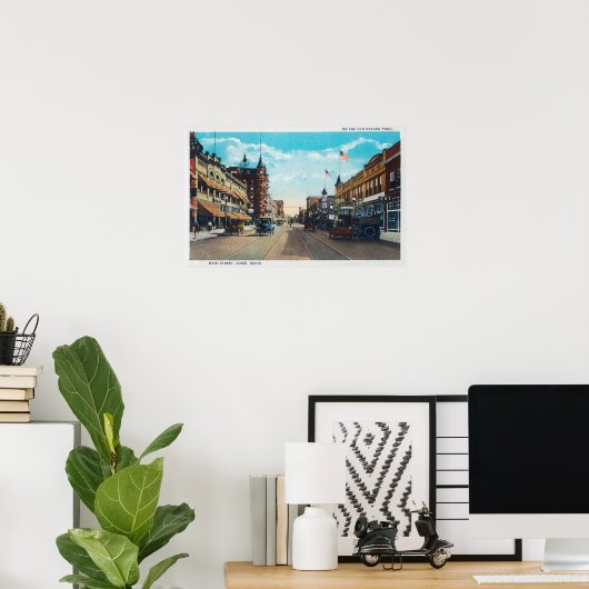 Model-T Ford Carsとのメイン通りの表示 ポスター (ホームオフィス)