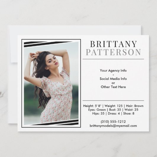Modeling Comp Card | 2枚の写真2面5.5x7.5 招待状 (裏面)