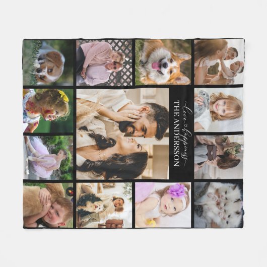 ModelnファミリーPHOTOコラージュ13写真とパーソナル フリースブランケット (正面(横))