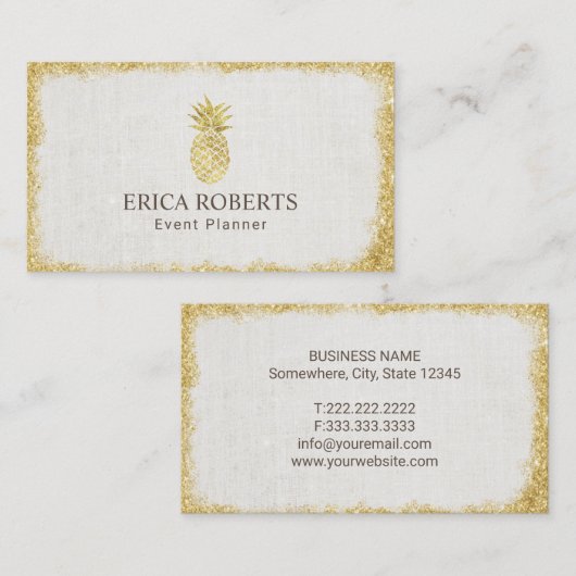 Moderの金ゴールドのパイナップルエレガントなリネンイベントの計画 名刺 (正面/裏面)