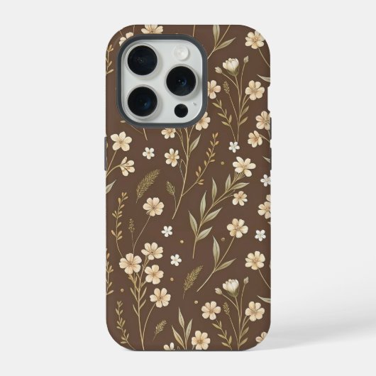 Moder Pattern Wilflowers Brown Background iPhoneケース (裏面)
