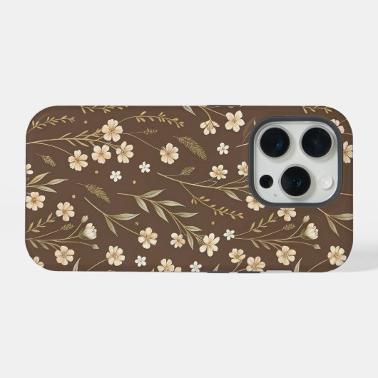 Moder Pattern Wilflowers Brown Background iPhoneケース (裏面横)