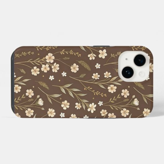 Moder Pattern Wilflowers Brown Background iPhoneケース (裏面横)