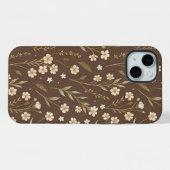 Moder Pattern Wilflowers Brown Background iPhoneケース (裏面横)