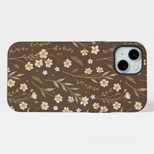 Moder Pattern Wilflowers Brown Background iPhoneケース (裏面横)